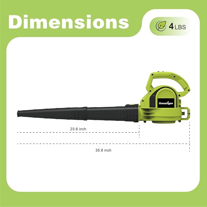 Electric Leaf Blower Corded, 7-Amp, 390CFM/ 210MPH, 2 Speed Modes, Powerful Lightweight Handheld Blowers for Lawn Care, Patio, Leaves, Dust, Snow (Green)
