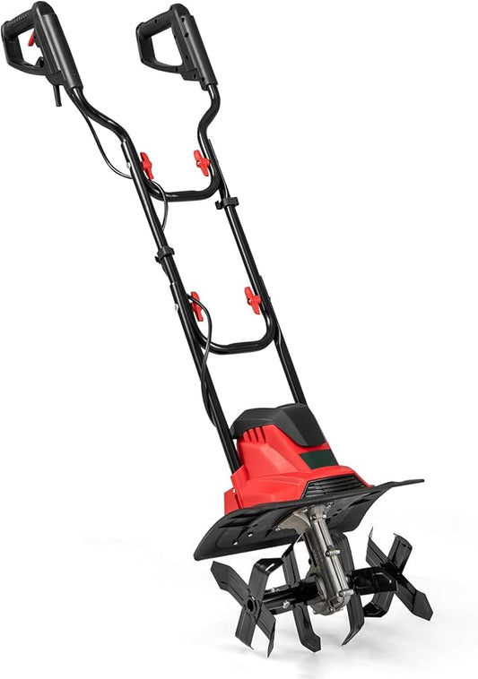 Goplus Corded Electric Tiller Cultivator, 10 Amp Powerful Foldable Garden Rototiller w/ 14 Inch Tilling Width & 9 Inch Working Depth, Safety Lock, Gardening Machine for Lawn Soil Digging