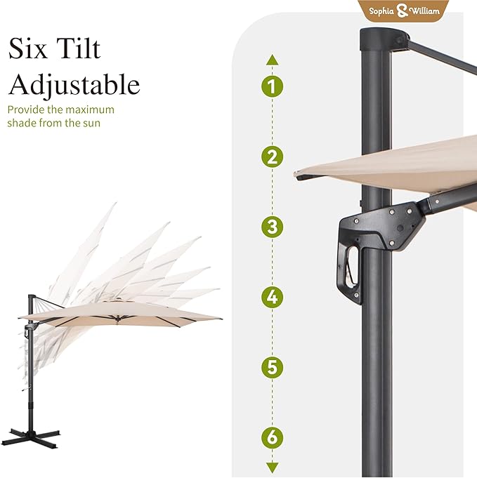 Sophia & William Cantilever Patio Umbrella 9x12ft, Large Outdoor Umbrellas with Crank Handle, 6-Level Tilt,360° Rotation, Windproof, Crashproof, Design for Pool Garden Backyard (Beige)