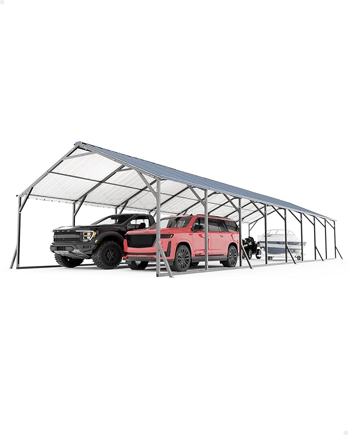 GarveeLife 20'X40'x12' Metal Carport for Multiple Vehicles, Enclosed Car Ports, Vertical Roof Design, for All-Weather, for Full-Size Pickup Trucks, Boats, and Tractors