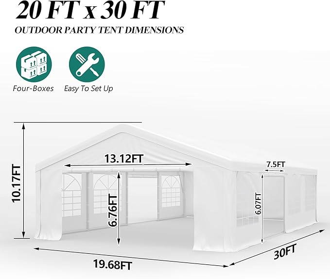 GARTOO 20' x 30' Canopy Party Tent & Carport - Heavy Duty Outdoor Wedding Gazebo with 4 Sand Bags, Event Shelter Canopy for Outdoor Event, Wedding, Birthday Party
