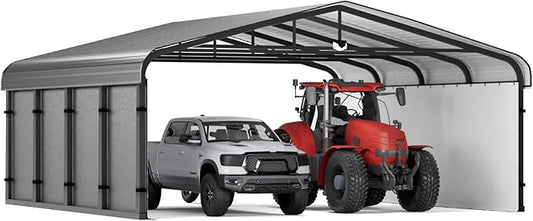 20x20 Metal Carport, Heavy Duty 2-Car Carport Canopy, Galvanized Steel Roof Car Tent Garage, CarPorts with Removable Polyethylene Sidewalls