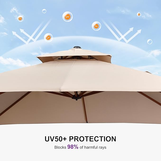 PURPLE LEAF 9ft Patio Umbrella Outdoor Square Umbrellas Large Cantilever Umbrella Windproof Offset Heavy Duty Sun Umbrellas for Garden Deck Pool Patio, Beige