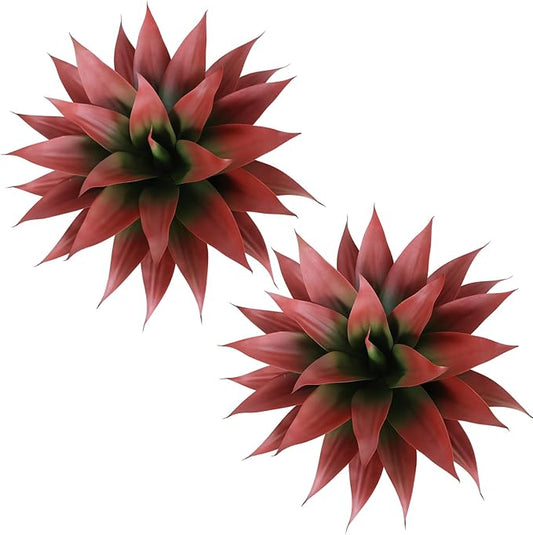 Faux Agave Plant Outdoor, 28 inch Lagre Artificial Succulents Stems, Fake Agave Plants for Home Decor (2Pack, Red)