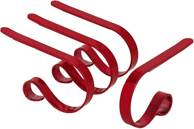 Haute Decor The Original MantleClip Stocking Holder- 4 Pack (Red) - Hang Christmas Stockings Safely and Securely from Mantels Up to 3 Inches Thick