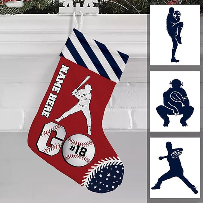 LOVELYPOD Christmas Stockings Personalized with Name, 19" Christmas Stocking Baseball Christmas Stocking 2023, Xmas Stocking Holiday Christmas Decoration Gifts for Family Kids