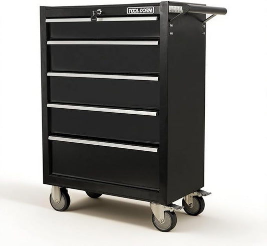 5-Drawer Rolling Tool Chest with Locking Wheels & Drawers, 13 D x 24.2 W x 34.6 H Mobile Tool Storage Cabinet, Heavy-Duty Garage Organizer w/Ergonomic Handle