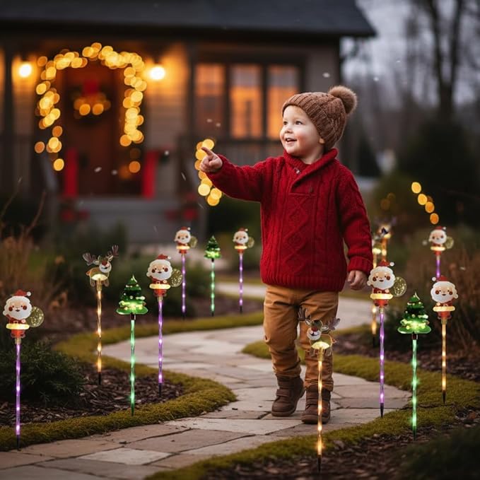 6-Pack of Moving Christmas Lights, LED Solar Christmas Lights Outdoor Waterproof, Moving Christmas Tree & Reindeer Decorations for Yard, Garden, Courtyard, and Path, Easy to Install (A, Solar)