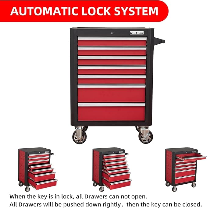 Upgrade 7-Drawer Rolling Tool Chest with Locking Wheels & Drawers, 18.5 D x 27.9 W x 39.5 H Mobile Tool Storage Cabinet, Heavy-Duty Garage Organizer w/Ergonomic Handle