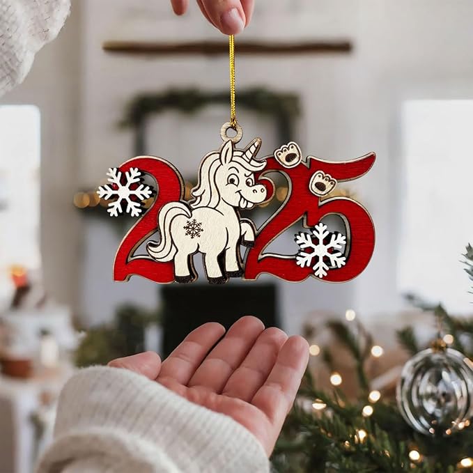 Unicorn 2025 Wooden Christmas Tree Ornament – Cute Fantasy Horse Holiday Decoration for Girls & Kids, Magical Unicorn, Wooden Xmas Ornament for Tree, Friends & Family