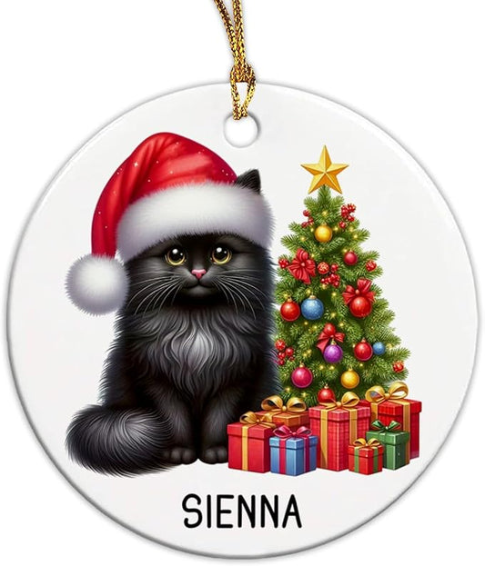 Personalized Black Cat Christmas Ornament with Name, Custom Black Cat Ceramic Ornaments Xmas 2025, Pet Christmas Tree Ornament for Pet Owner, Keepsake Gift for Children Family Friend Coworker