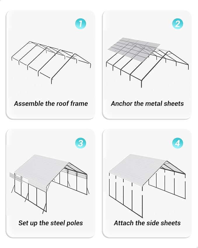 20x20 FT Metal Carport Heavy Duty Car Ports Reinforced Frame, Galvanized Steel Roof and Enhanced Base All-Weather Outdoor Oversized Shelter for Cars, Bass Boats, Full-Sized Pickup Trucks, Tractors