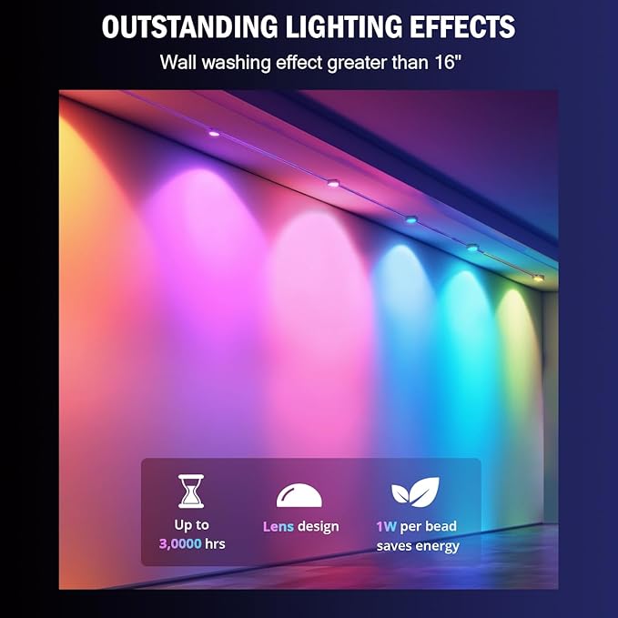 wowlite Permanent Christmas Smart RGB Outdoor Lights, 50FT Color Changing, Exterior Waterproof LED Eaves Lights for House Trim, Game Day Daily Lighting