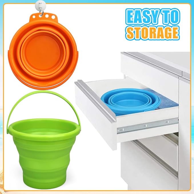 Collapsible Bucket Sandbox Kit Toys for Kids, Foldable Bucket Multi Purpose Sand Pail for Garden Planting Washing Camping Fishing, Beach Essential Travel Toys Summer Activity, Easter Egg Bucket Gift