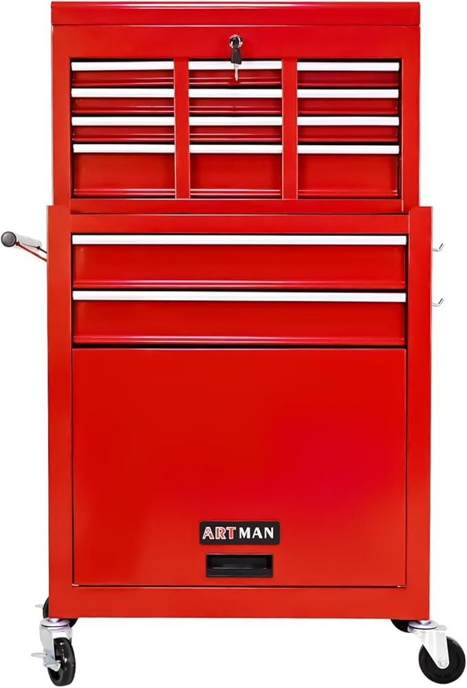 Rolling Tool Chest with Wheels, 8-Drawer Steel Tool Storage Cabinet with Lockable Top, Heavy-Duty Mobile Tool Box Organizer for Garage, Workshop & Job Site
