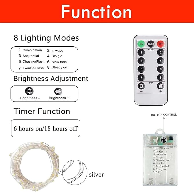 4-Pack 33FT 100 LED Fairy Lights Battery Operated with Remote & Timer, Fairy Christmas String Lights for Bedroom Decor, Waterproof 8 Modes Twinkle Lights for Room (Red)