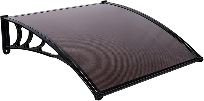 Window Awning Door Canopy Exterior- 40" x 40" Aluminum Door Awning, Polycarbonate Cover Patio Canopy Awning for House, Outside, Rain Snow & UV Resistant (Brown Board & Black Bracket)