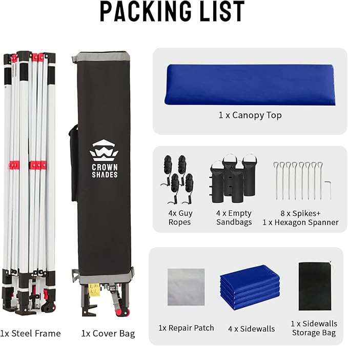 CROWN SHADES 10X10 Comercial Instant Canopy Pop Up Tent with Center Lock (10x10 with 4 Sidewalls, Navy Blue)