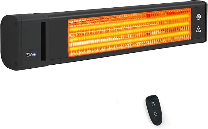 Infrared 1500W Patio Heater with Remote, ETL Certified, Wall Mounted Carbon Fiber Energy Efficient Heater, IP65 Weather Resistant for Patio, Backyard, Garage, and Decks, Black