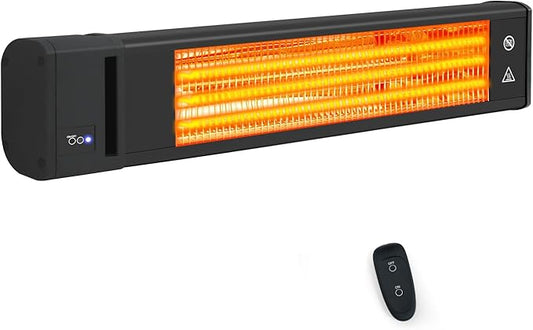 Infrared 1500W Patio Heater with Remote, ETL Certified, Wall Mounted Carbon Fiber Energy Efficient Heater, IP65 Weather Resistant for Patio, Backyard, Garage, and Decks, Black