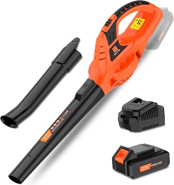 21V Leaf Blower Cordless | Handheld Electric Lightweight Blower with 4.0Ah Rechargeable Battery & Fast Charger | Adjustable Speeds, Portable Design for Lawn, Patio, Yard, Sidewalk Cleaning