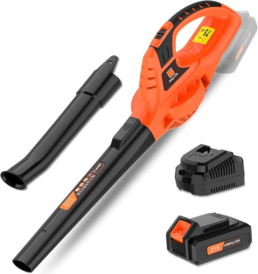 21V Leaf Blower Cordless | Handheld Electric Lightweight Blower with 4.0Ah Rechargeable Battery & Fast Charger | Adjustable Speeds, Portable Design for Lawn, Patio, Yard, Sidewalk Cleaning
