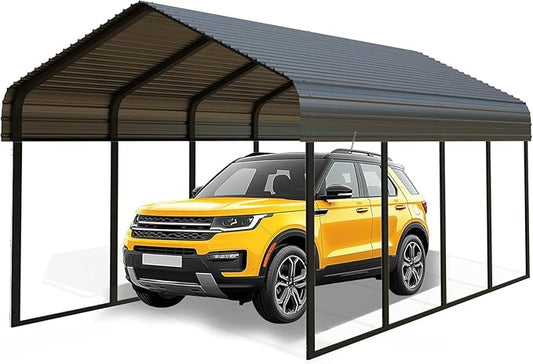 12x20 ft Metal Carport for Outdoor Garages Steel Heavy Duty Portable Garage with Large Tall Carports Canopy for Snow, Car Ports with Galvanized Steel Roof & Frame - Grey