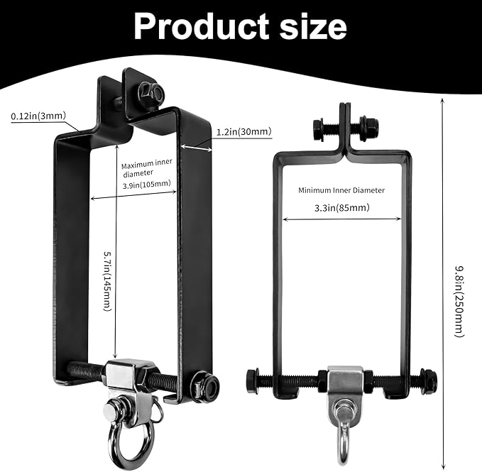 Heavy Duty Swing Hangers with 180¡Æ Snap Hooks Metal Swingset Accessories Swing Set Brackets Hardware Swingset Attachments Wooden Sets Playground Porch Outdoor Indoor (Black of 2Pcs)