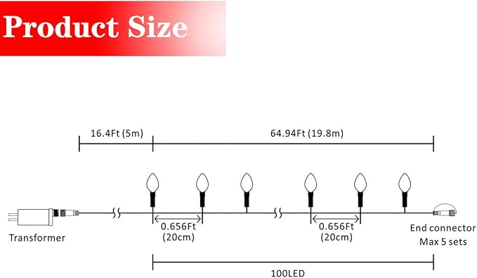 AWQ 100LED 81 FT C9 Christmas String Lights Plug in Fairy Twinkle String Lights 8 Modes Timer Function Waterproof Extendable for Indoor Outdoor Wedding Party Christmas Decoration (100, Warm White)