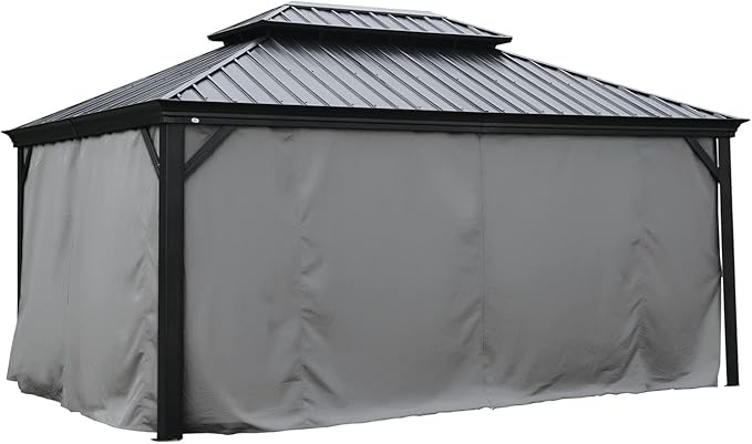 Kozyard Gazebo Privacy Curtain Outdoor Waterproof Sidewall for Hardtop Gazebo, OEM Replacement for Patio Gazebo Curtains for Alexander, Caesar, Rosana and Apollo Model (12ft x 16ft, Gray)