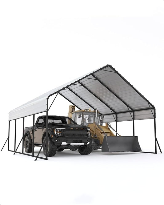 20x20 FT Metal Carport Heavy Duty Car Ports Reinforced Frame, Galvanized Steel Roof and Enhanced Base All-Weather Outdoor Oversized Shelter for Cars, Bass Boats, Full-Sized Pickup Trucks, Tractors