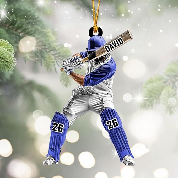Personalized Cricket Ornament, Custom 2D Acrylic Design for Player or Team, Sports Ornament for Clubs, Fans, and Coaches, Christmas Tree Decoration Keepsake/3