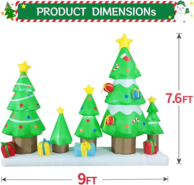DomKom 9 FT Long Huge Christmas Inflatable Tree Set Outdoor Decoration with Gift Boxes, LED Lights Holiday Blow Up Yard Decoration for Holiday Party Garden Yard Lawn Winter Decor