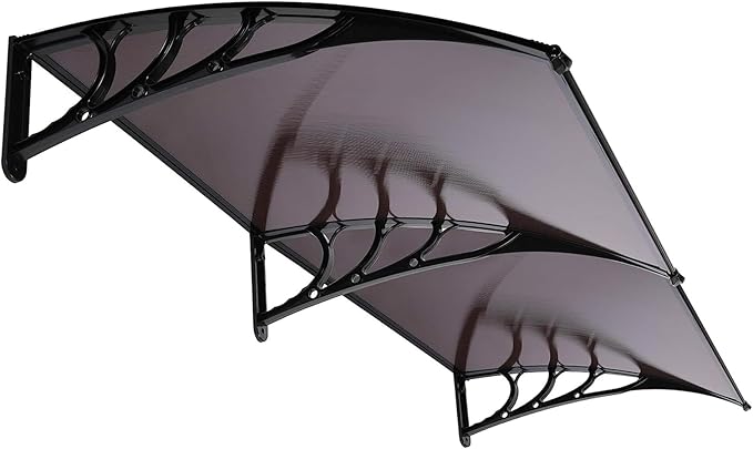 Window Awning Door Canopy Exterior- 40" x 80" Aluminum Door Awning, Polycarbonate Cover Patio Canopy Awning for House, Outside, Rain Snow & UV Resistant (Brown Board & Black Bracket)