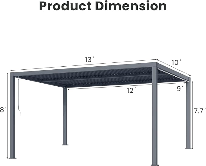 RoyalCraft 10' x 13' Louvered Pergola, Heavy-Duty Aluminum Outdoor Pergola, Metal Hardtop Gazebo with Adjustable Roof for Patio Deck Garden Yard, Grey