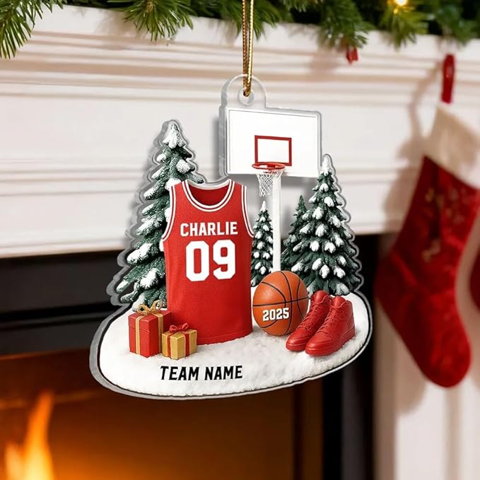 Personalized Basketball Christmas Acrylic Ornament, Basketball Ornaments Christmas Tree Hanging Ornaments Tree Decorations, Basketballs Player Uniform, Gift for Basketballs Lovers /6