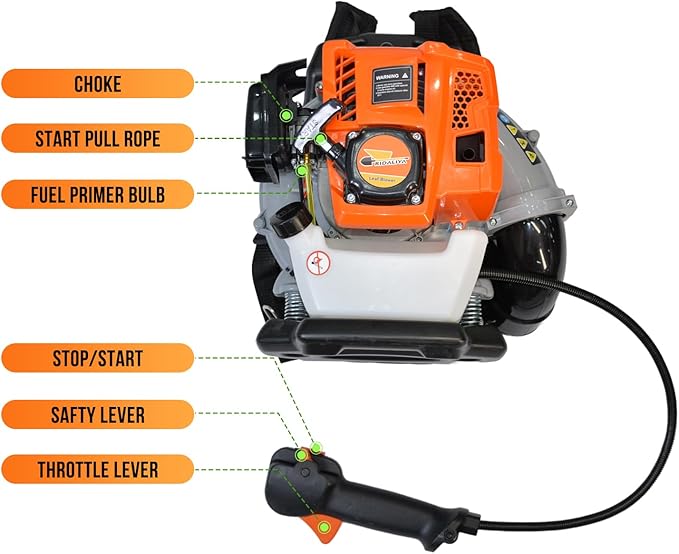 79CC Backpack Leaf Blower, 4.3HP Heavy-Duty Gas Powered Blower with 900 CFM Air Volume & 210 MPH Wind Speed, High-Performance 2-Stroke Engine for Commercial Lawn, Farm, and Jobsite Cleanup