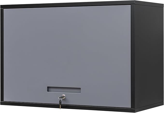 Yizosh Metal Wall Cabinet with Doors and Shelves, Wall Mounted Storage Cabinet for Garage, Basement, Kitchen, Warehouse (Black Gray, 21.6 H)