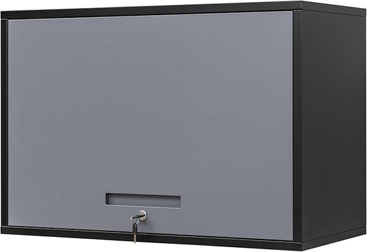 Yizosh Metal Wall Cabinet with Doors and Shelves, Wall Mounted Storage Cabinet for Garage, Basement, Kitchen, Warehouse (Black Gray, 21.6 H)