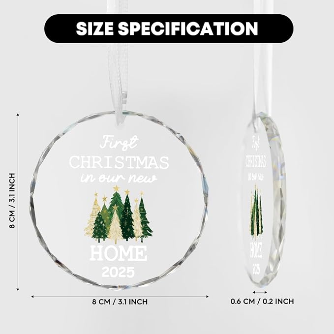 Horaldaily 3.15" Christmas Trees Glass Ornament 2025- First Christmas in Our New Home Round Decor - Xmas Tree, Holiday Presents, Gift Exchange Ideas Hanging Decor for Couple Family Housewarming