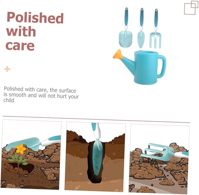 Gardening Tools Outdoor Planting Kit with Shovel Wide Shovel Rake Watering Can for Boys Safe Play and Garden Activities