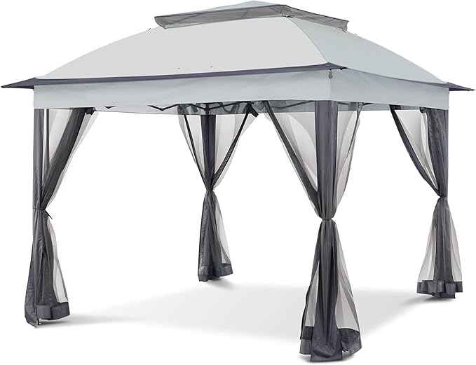 COOS BAY 11x11 Pop Up Gazebo with Mesh Netting, Instant Outdoor Canopy Tent, Water Resistant Shelter with UPF 50+ UV Protection, 121 Sq Ft Coverage, Gray
