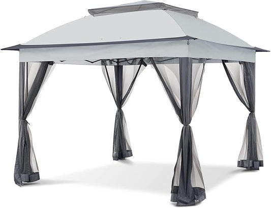 COOS BAY 11x11 Pop Up Gazebo with Mesh Netting, Instant Outdoor Canopy Tent, Water Resistant Shelter with UPF 50+ UV Protection, 121 Sq Ft Coverage, Gray