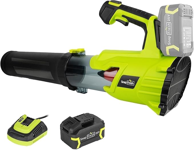 SnapFresh 20V Brushless Cordless Leaf Blower, 550 CFM / 120 MPH, 4.0Ah Battery & Fast Charger, 7-Speed w/Turbo Mode, Lightweight Electric Handheld Blowers for Lawn Care, Snow, Patio, Yard & Sidewalk