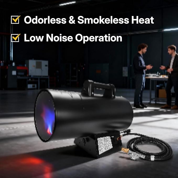 85,000 BTU Portable Forced Air Propane Heater - 10 ft Hose & Regulator Included, Adjustable Torpedo Heater for Garage, Construction Sites, Jobsite, Patio