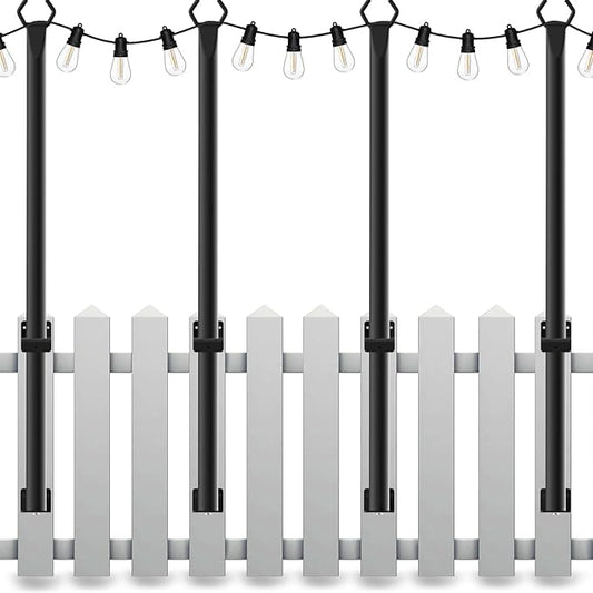 4 Pack String Light Poles,5 Ft Light Poles for Outside String Lights,Outdoor Lights Pole with Fork,Metal Poles Stand for Patio Deck Backyard