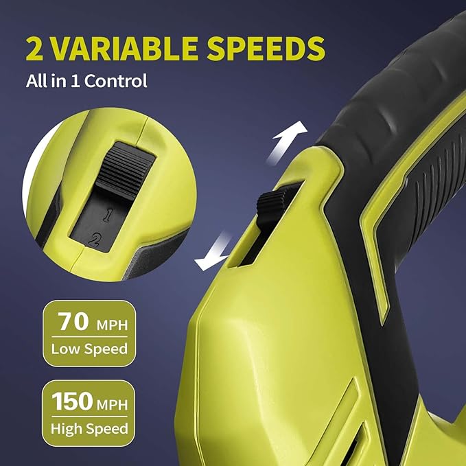 SEYVUM Leaf Blower, 20V Cordless Blower with 2 x 2.0Ah Battery, Electric Leaf Blowers for Lawn Care, 320 CFM 150 MPH Battery Powered Leaf Blower, for Patio, Garden Cleaning, Fast Charger, Lemon Green