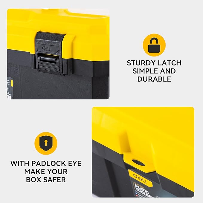 18 Inch Tool Box with Lock, 2-Layer Heavy-Duty Organizer with Removable Tray, Liftable Lid for Small Parts, 29lb Capacity & Carry Handle for Tools, Camping, Medical Supply Storage