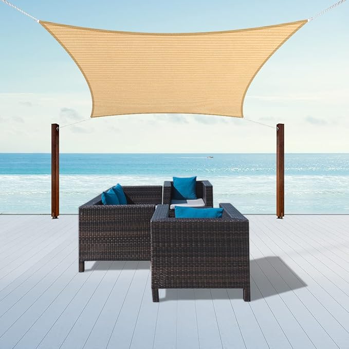 12' x 14' Sun Shade Sail Canopy Awning Permeable Fabric Pergola Cover, for Outdoor Patio Lawn Garden Backyard Carport, Beige