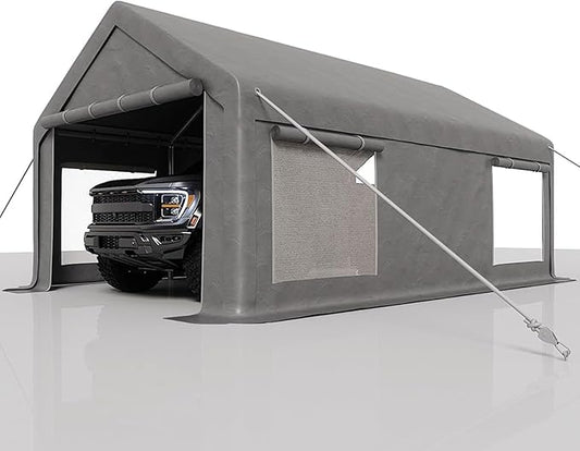 13x25FT Heavy Duty Carport with Removable Walls & Roll-Up Door, All-Weather Portable Garage for Truck, RV, Boat, Vehicle Storage Shelter